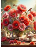 Алмазная Мозаика Квадратная 30Х40 (Класс.) (30Цв.) Маки И Птички