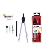 Циркуль Mazari 5 предметов, циркуль 120 мм, точилка, ластик, насадка на рейсфедер, держатель для рей