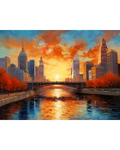 Алмаз мозаика (класс.) 30х40 см (30цв) Закат над городом 